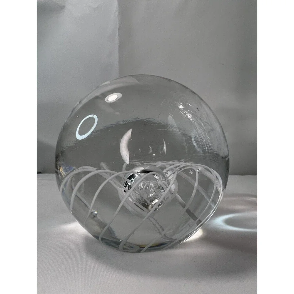 Vtg Paperweight Clear Art Glass Ball With Spiral‎ Design Collectible Decoration